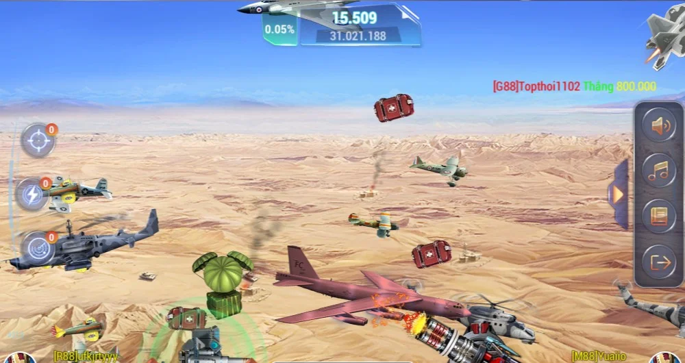 Giao diện khi vào game bắn cá Xuất Kích – mục tiêu bay, nút kỹ năng và điều khiển