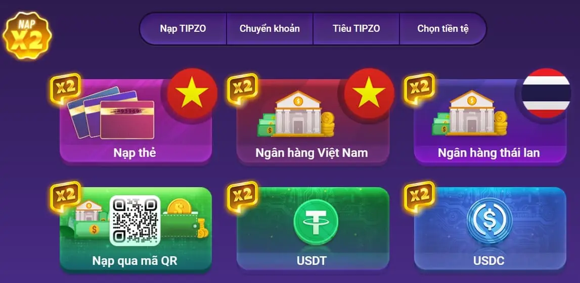 Các phương thức nạp tiền đa dạng